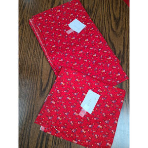 Vintage Style Red Floral Calico Cotton Fabric - 2 Piece Bundle